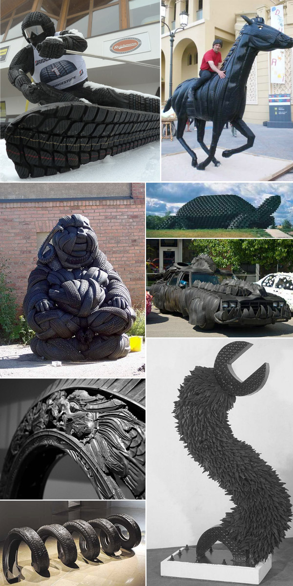 examples of upcycled tires used in artistic ways upcycled tire art and sculptures