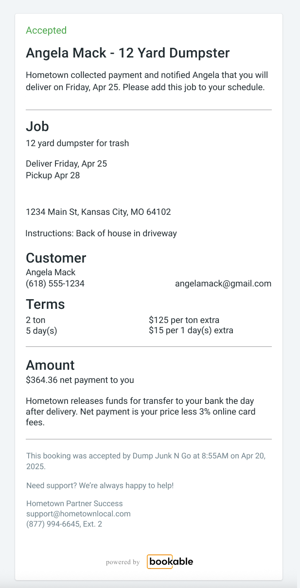 accepted booking request job details