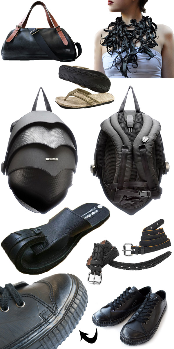 upcycled tire fashion clothing and accessories repurposed from tires