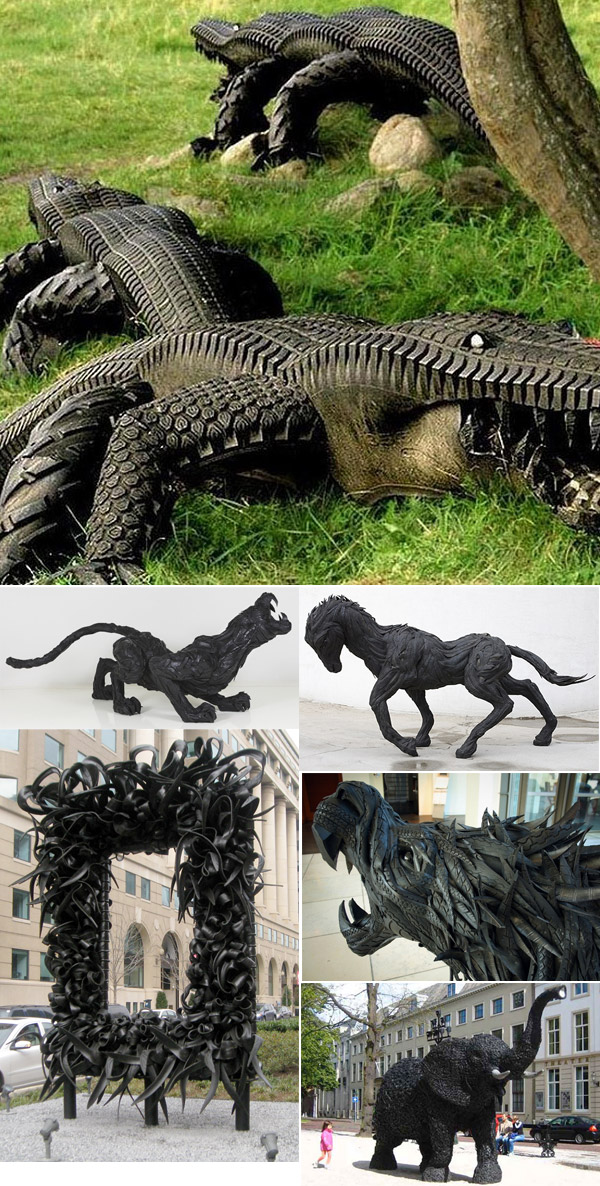 Sculptures made from tires recycled tire art crocodile sculptures