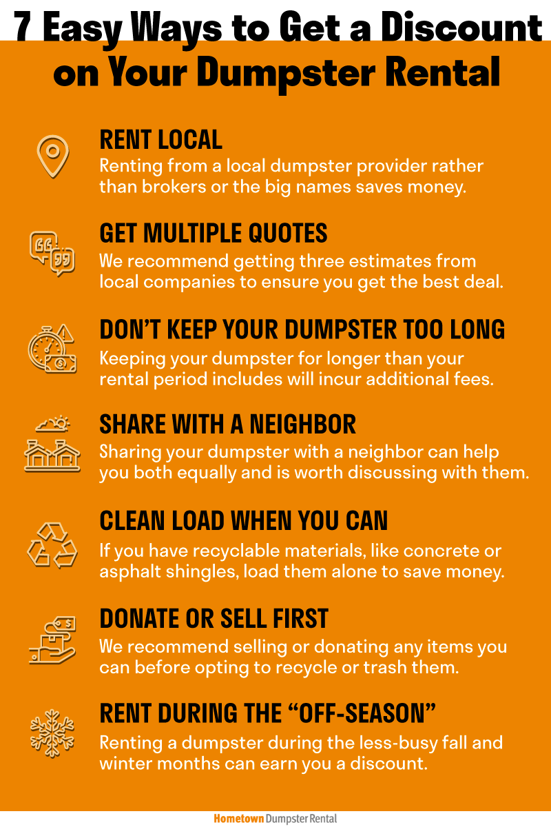 how to get discounts on dumpster rental infographic